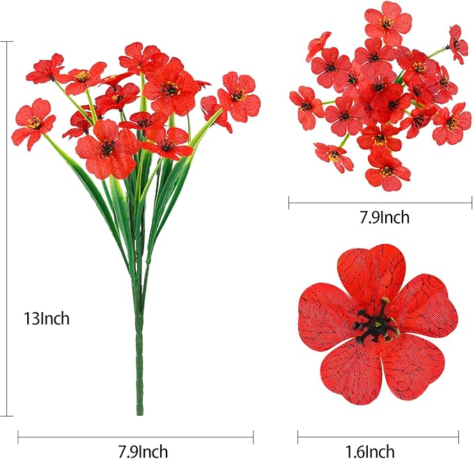 MACTING Artificial Flowers for Outdoors Fake Spring Flowers UV Resistant No Fade Faux Plastic Flowers for Hanging Planters Window Patio Porch Yard Garden Home Indoor Outside Summer Decorations(Red)