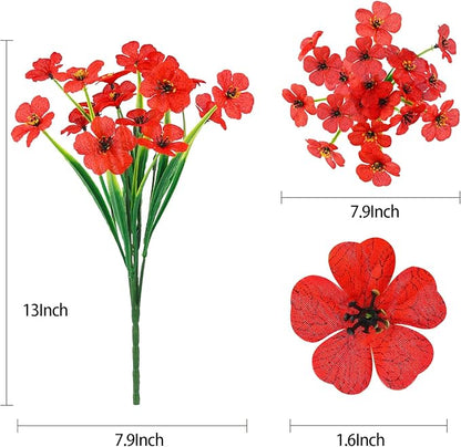 MACTING Artificial Flowers for Outdoors Fake Spring Flowers UV Resistant No Fade Faux Plastic Flowers for Hanging Planters Window Patio Porch Yard Garden Home Indoor Outside Summer Decorations(Red)