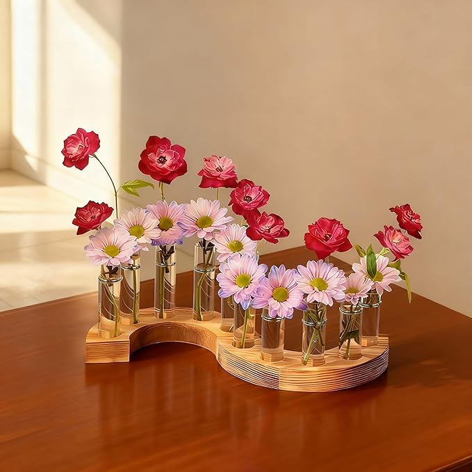 2 PCS Plant Propagation Station with Wooden Stand, Valentines Day Gifts, Glass Terrarium Vases for Plants, Birthday Gifts for Women Mom Plants Lovers, Home Office Garden Decor, 10 Tubes