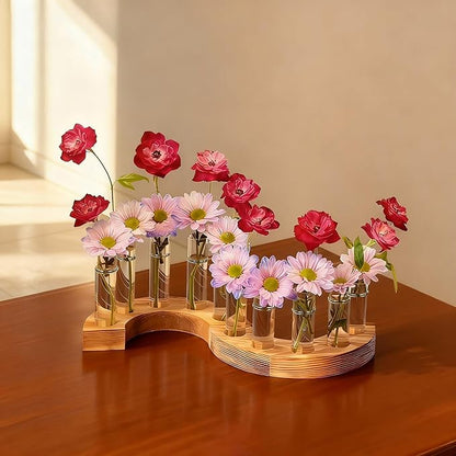 2 PCS Plant Propagation Station with Wooden Stand, Valentines Day Gifts, Glass Terrarium Vases for Plants, Birthday Gifts for Women Mom Plants Lovers, Home Office Garden Decor, 10 Tubes