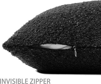 Boucle Decorative Throw Pillow Covers for Couch Set of 2, 24x24 inches, Black