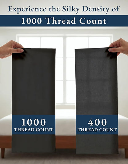 100% Egyptian Cotton Bed Sheets King Size – 1000 Thread Count Naturally Breathable Sheets, 15" Deep Pocket King Sheets, Silky Sateen Weave, Buttery Soft Durable Hotel-Quality Luxury Bedding - Black