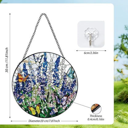 Rngmsi Stained Glass Window Hanging, 7.8″ Flower Sun Catchers with Hook Indoor Window Decor, Decorative Suncatchers Hanging Ornaments Home Garden Art Gift for Housewarming