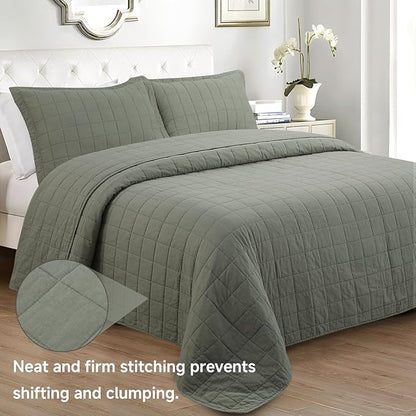 Quilt Super King Size Bedding Sets, 100% Cotton Lightweight Luxury Comforter Set, Oversized Extra Wide Stitching Bedspread Coverlet with 2 Pillowcase Suitable for All Season, Green