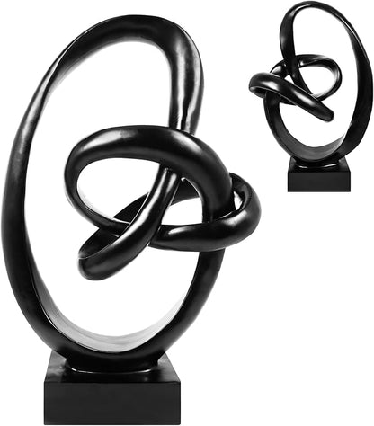 Knot Sculptures, Modern Coffee Table Statues, Abstract Center Piece for Home Office, Dining Living Room Desk Decor, Bookends, 15.5 x 10.5 inch, Black