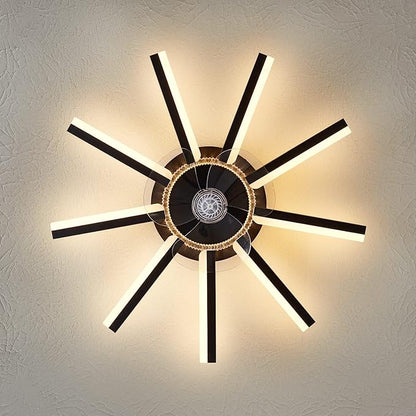 HuixuTe 27" Black Straight Strip Ceiling Fan with Lights Remote Control, 3 Colors 6 Speeds Low Profile Ceiling Fan with Light for Kitchen Bedroom