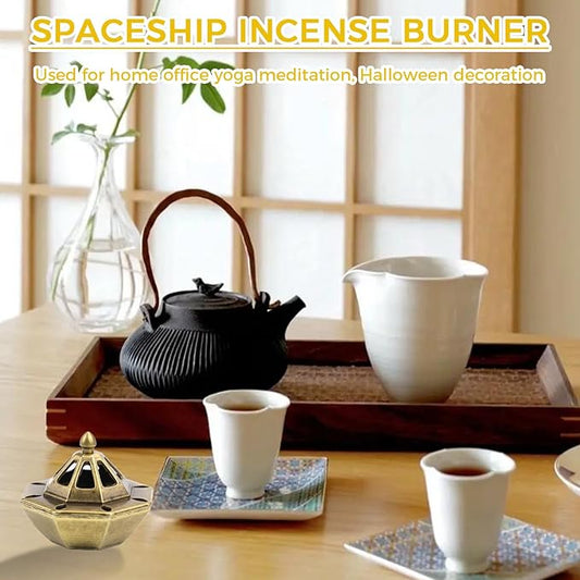 1 PCS Incense Burner Holder for Cones & Sticks, Spaceship Shape Incense Cone Holder with Detachable Tray, Decorative Zen Home Office Decor