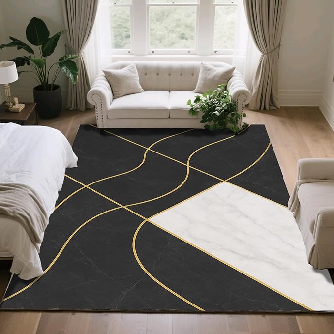 Geometric Marble Rug - 2x4 Rug, Abstract Lines Hallway Rugs, Luxury Marble Runner Rugs, Washable & Non Slip Small Carpet Home Decor