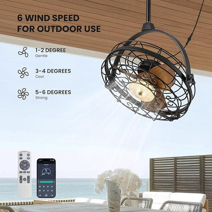 CROSSIO 23'' Outdoor Ceiling Fans with Lights, Gazebo Fan Wet Rated Remote&APP Control, Dimmable Hanging Fan with Plug in Cord for Patio Pergola