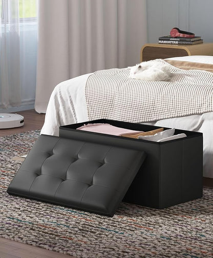 Folding Storage Ottoman Bench, Multi-Functional Ottoman Footrest, End of Bed Bench, Storage Chest for Living Room, Bedroom, Hallway, Entryway, Holds Up to 600 lbs (Black, 30 Inches)