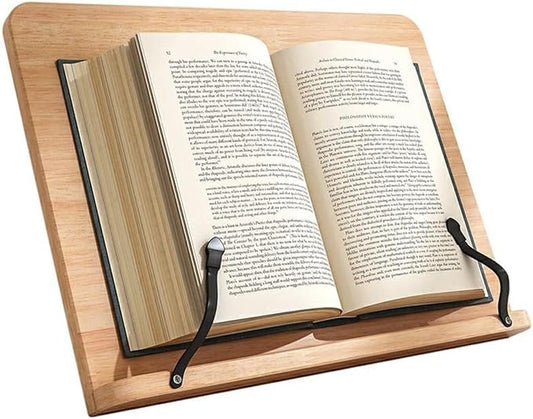 Reading Rack Wooden Bookshelf - Book Stand Foldable with 8 Adjustable Positions and Page Clips,Suitable for cookbooks、iPads、laptops、Sheet Music、and Reading Stands(13.4x9.45inch)