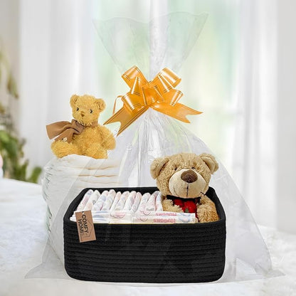 COMFY-HOMI 11.5"x7.5"x4.7" Storage Baskets for Organizing | Cotton Rope Woven Basket | Toy Storage Bin Box | Basket for Shelves, Closet Organizer Bin, Decorative Closet Shelf, 3 Pack, All Black