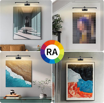 23.6 Inch Battery Operated Picture Lights for Wall Rechargeable Art Lighting for Paintings Wireless Gallery Lights with Remote Control and Dimmable Timed Off Black Wall Lights