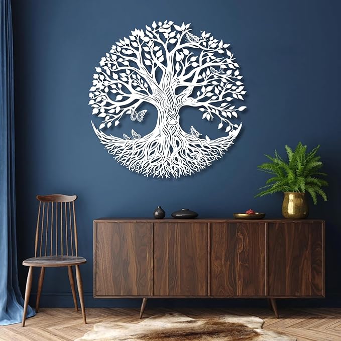 Yemwot Metal Tree of Life Wall Decor, Circle of Life Metal Trees Wall Art, Branch Art, Spiritual Decor, Modern Sculpture Decoration, Living Room Bedroom Decoration (White-Tree 4, 35"x 35"| 90x90cm)