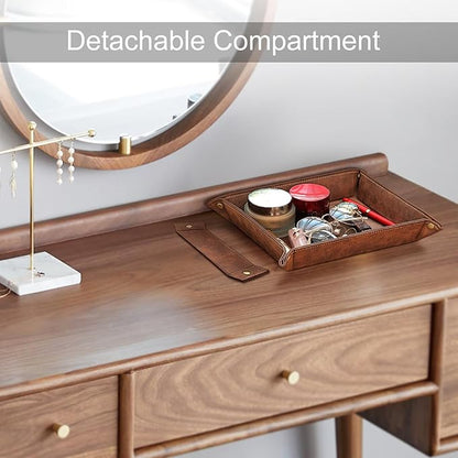 SITHON Valet Tray Desktop Storage Organizer, Removable 2 Compartments Catchall Tray Bedside Vanity Nightstand Caddy Holder Desk Storage Plate, Brown