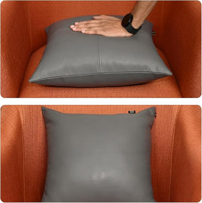 LL LEATHER LOVERS Lambskin Leather Pillow Cover, Hand Panel Stitched Leather Decorative Throw Pillow Covers for Couch Sofa Bed Living Room Garden (16x16 Inches, Grey Plain Pack of 2)