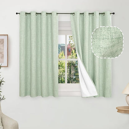 Lajode Sage Green Blackout Curtains for Bedroom - Linen Curtains 45 Inch Length Thermal Insulated Privacy Burlap Boho Window Drapes for Basement Scandi Farmhouse Nursery, 2 Panels, Each 52" Wide
