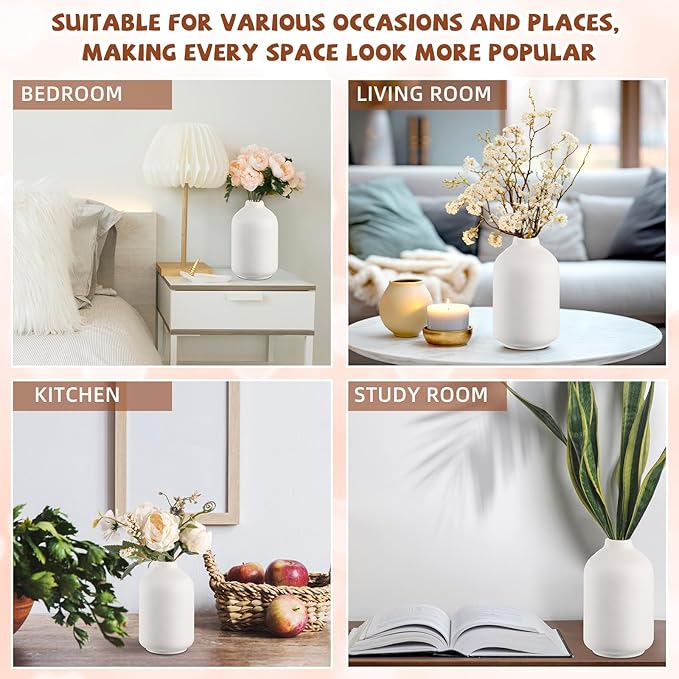 Tioncy 15 Set 5.5"*3" White Ceramic Bud Vases Bulk Boho Valentine's Day Decoration Centerpieces Small Flower White Ceramic Vases for Dry Flowers Pampas Grass Home Wedding DIY Table Decor