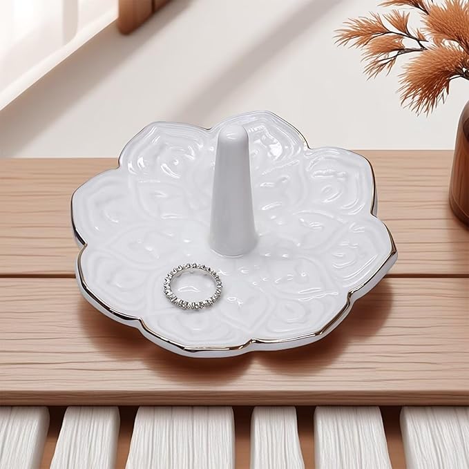 White Ceramic Mandala Jewelry Dish Decoration Ring Holder, Necklace, Earrings, Watch Key Decoration Jewelry Holder, Gift for Mother's Day, Birthday, Engagement Wedding, Christmas, Thanksgiving Day