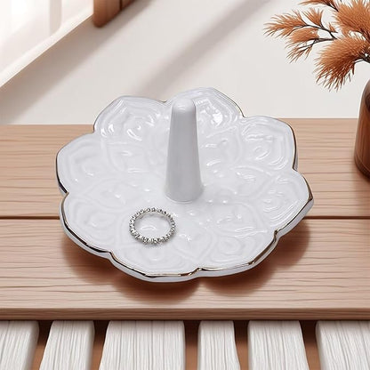 White Ceramic Mandala Jewelry Dish Decoration Ring Holder, Necklace, Earrings, Watch Key Decoration Jewelry Holder, Gift for Mother's Day, Birthday, Engagement Wedding, Christmas, Thanksgiving Day