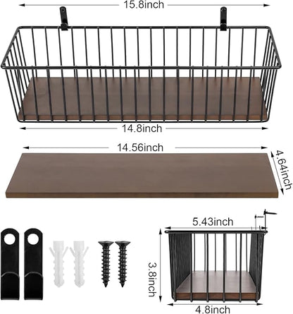Wetheny Extra large Hanging Wire Basket with Detachable Wood Base and Steel Hooks - Farmhouse Décor Toilet Paper Basket - Wire Storage Organizer for Bathroom, Kitchen, Pantry, Garage ( 1 Pack)