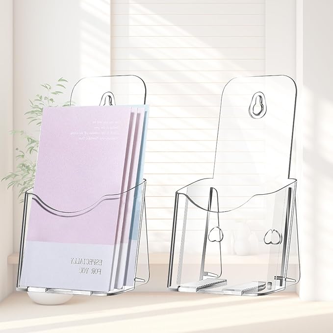 20 Pieces Acrylic Brochure Holder,4 x 7.9 Inches Brochure Display Stand,Clear Literature Holder with Hanging Hole, Desktop Storage for Brochure,Magazine,Map,Booklets,Leaflet, transparent
