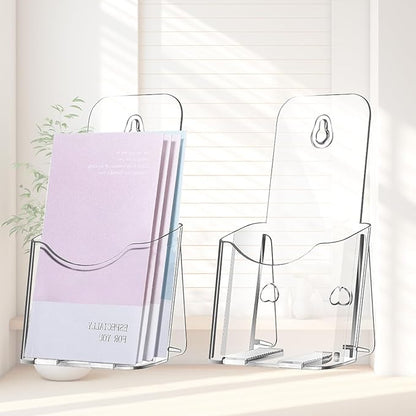 20 Pieces Acrylic Brochure Holder,4 x 7.9 Inches Brochure Display Stand,Clear Literature Holder with Hanging Hole, Desktop Storage for Brochure,Magazine,Map,Booklets,Leaflet, transparent