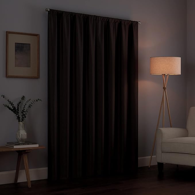 Eclipse Kendall Textured Blackout Thermal Rod Pocket Window Curtain, Insulating & Noise Reducing Curtains for Bedroom or Living Room (1 Panel), 84 in Long x 42 in Wide, Black