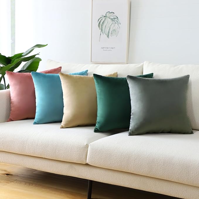 Artscope Luxury Velvet Pillow Covers Super Soft Decorative Square Throw Pillow Covers Case Cushion Covers for Sofa Couch Bedroom Car Decor 16x16 Inch Tan