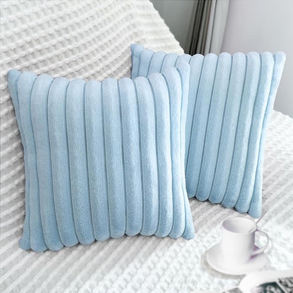 2 Pack 16x16 Pillow Cover Velvet Pillow Covers, Faux Fur Square Throw Pillow Covers for Living Room Decorations Throw Pillow Case, Throw Pillow Cover Cushion Cover for Sofa Bedroom Car, Light Blue