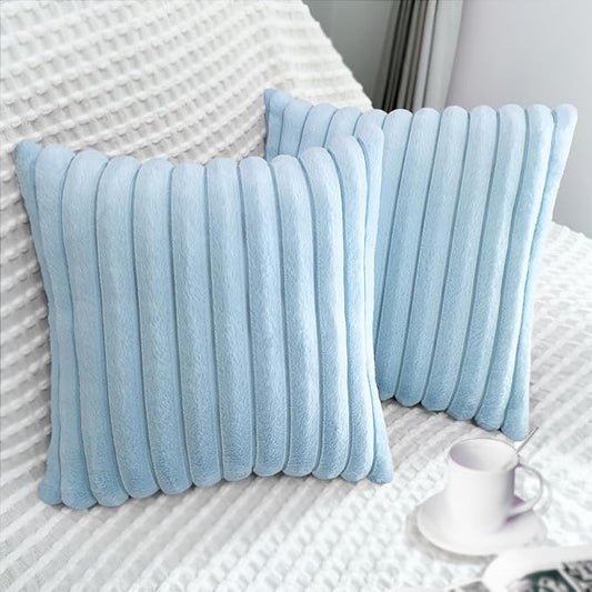 2 Pack 16x16 Pillow Cover Velvet Pillow Covers, Faux Fur Square Throw Pillow Covers for Living Room Decorations Throw Pillow Case, Throw Pillow Cover Cushion Cover for Sofa Bedroom Car, Light Blue