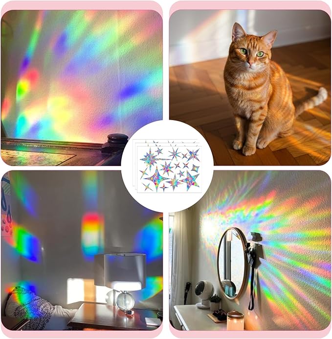 32 Pcs Star Window Clings, Anti Collision Window Decals to Save Birds, Non-Adhesive Rainbow Stickers, Sun Catcher Stickers Aesthetic Decor