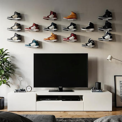 8 Pieces Floating Shoe Racks, Clear Acrylic Floating Shoe Display Shelves with Screws and Anchors, 8 X 3 Inch Floating Shoe Shelves for Wall, Great for Bedroom, Gaming Room, Sneaker Collection