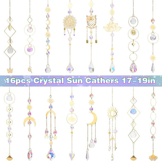 16 pcs Crystal Suncatcher, Colorful Suncatchers Sun Catchers Indoor Window Hanging Ornaments for Home Garden Ceiling Christmas Party Wedding Indoor Outdoor Decoration Prism Rainbow Maker