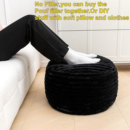 Asuprui Pouf Ottoman Unstuffed Ottoman Foot Rest Floor Pouf 20x20x12 Inches Round Bean Bag Chair Foldable Floor Chair Storage for Living Room Bedroom Black Stripe
