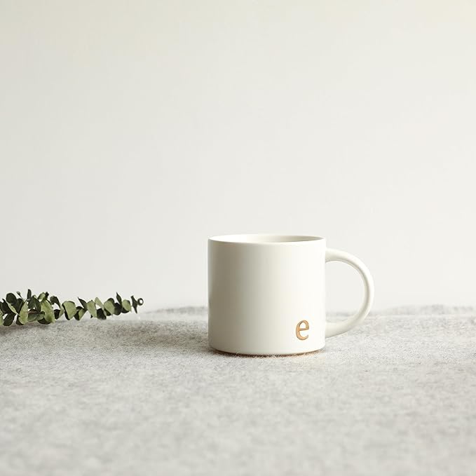 COLLECTIVE HOME - Monogram Ceramic Mugs, 15 oz Golden Initial Coffee Cups, Elegant Alphabet Tea Mugs, Elegant Personalized Mug with Gift Box, Luxurious Cups for Office and Home (e)