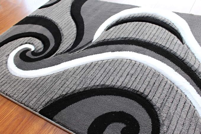 Masada Rugs Sophia Collection Hand Carved Runner Area Rug Modern Contemporary Grey White Black (2 Feet 8 Inch X 10 Feet) Runner