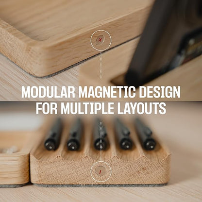 Modular Office Desk Organizer Tray Set - Solid Wood Desk Tray with Felt Lining - Desktop Organizer Wood Desk Accessories - Set A