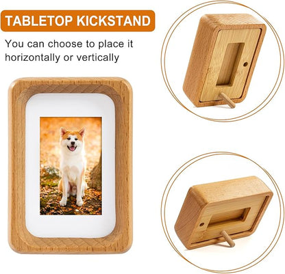 TEYCLZORE 3 inch Wood Small Picture Frames, Natural Beech Wooden Photo Frame, Desktop Cute Mini Small Photo Frame with Mat, Displays 1.2x2 Picture with Mat or 2x3 Without Mat for Tabletop Display