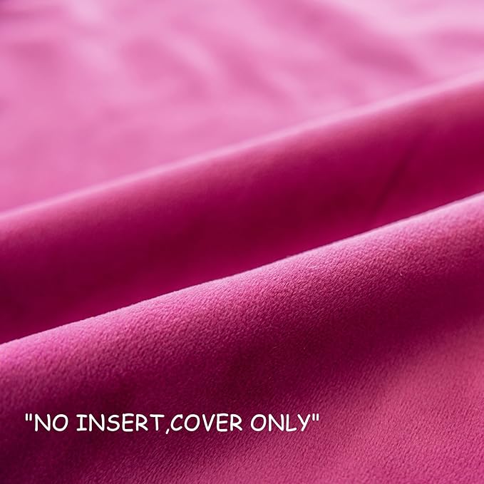 LIGICKY Set of 2 Hot Pink and White Velvet Throw Pillow Covers Modern Minimalist Style Solid Decorative White Rope Edging Soft Square Cushion Cases for Sofa Bedroom Party Décor, 18 x 18 inch