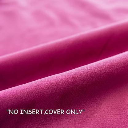 LIGICKY Set of 2 Hot Pink and White Velvet Throw Pillow Covers Modern Minimalist Style Solid Decorative White Rope Edging Soft Square Cushion Cases for Sofa Bedroom Party Décor, 18 x 18 inch