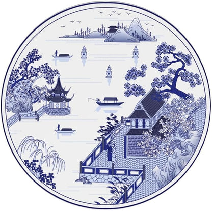 6 Pcs Ceramic Coasters with Holder Absorbent Drink Round China Blue and White Porcelain Royal Collection Design for Home Table Coffee Cup Wine Beer Bar,Size 4 inches