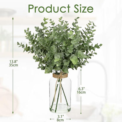 Briful Artificial Eucalyptus Stems in Clear Glass Vase with Faux Water, 14" Fake Plant Eucalyptus Leaves for Home Farmhouse Wedding Bathrooom Decor