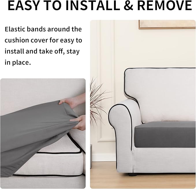 Easy-Going 100% Waterproof Chair Sofa Seat Cushion Slipcovers Couch Cushion Cover Stretch Furniture Protector for Kids, Pets (Chair Cushion, Light Gray)