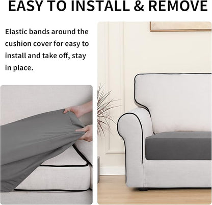 Easy-Going 100% Waterproof Chair Sofa Seat Cushion Slipcovers Couch Cushion Cover Stretch Furniture Protector for Kids, Pets (Chair Cushion, Light Gray)