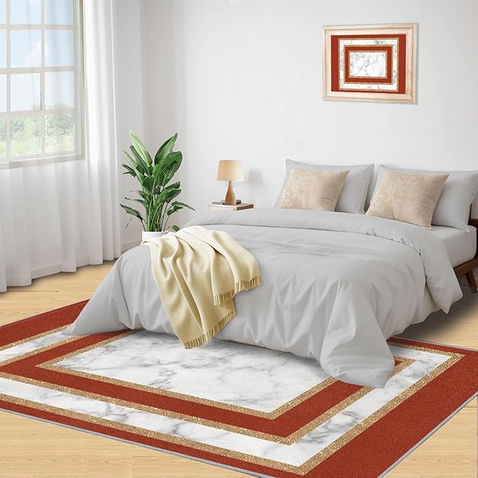 Marble Area Rug for Bedroom Gray White Marble Carpet European Light Luxury Rugs Simple Gilded Geometry Rug Pad for Kitchen Dining Room 6x9ft