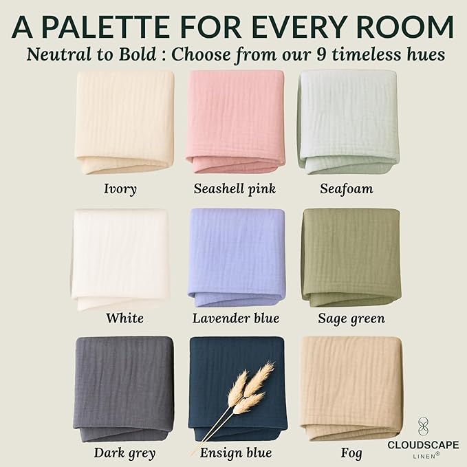 Cloud Scape Linen 8-Layer Muslin Blanket King Size for Adult - 100% Cotton, Breathable and Soft, Perfect Winter Cozy Blanket, Fits up to California King Bed, 92x108, Seafoam