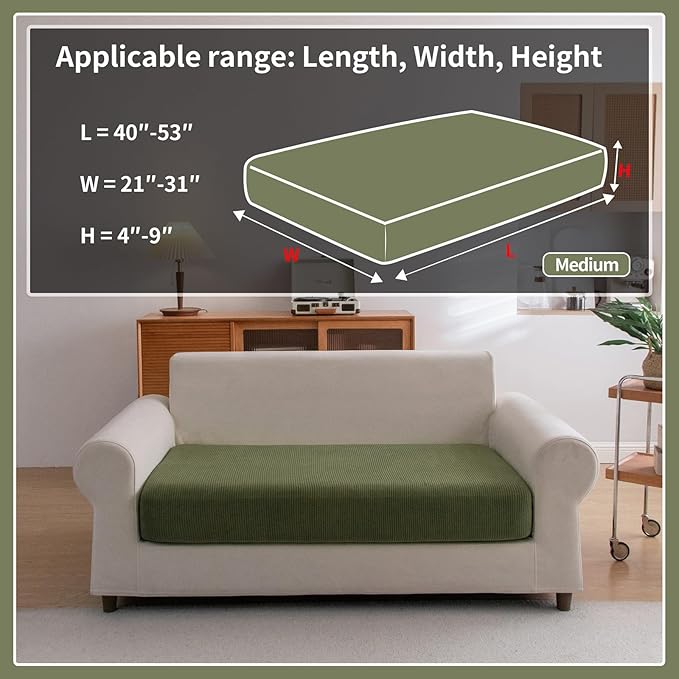 Sectional Couch Covers, Wear Resistant Stretch Sofa Covers Washable Soft Couch Cushion Covers Anti Slip Furniture Protector Sofa Slipcovers for Pets (1 Piece Loveseat Cover, Green)