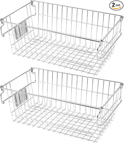 Orgneas Stackable Chest Freezer Baskets Organizer Bins, Metal Wire Baskets Pantry Organizer Produce Baskets with Tag Slot for Snacks Vegetables and Fruits