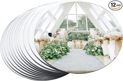 Mwellewm 12 Pcs Mirror Centerpieces for Tables, Acrylic Simulated Glass Round Mirror Tray Decoration Small Circular Plate for Candles Wedding Baby Shower Christmas Party Decor Crafts 7.87 x 7.87''